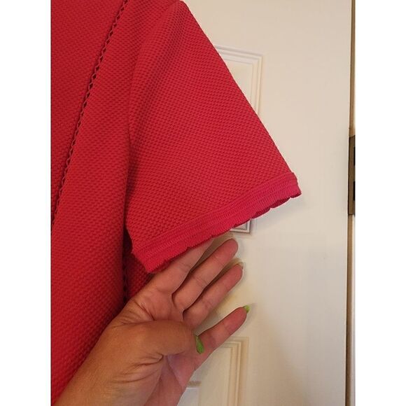 Carlisle Collection berry red waffle texture A-Line dress - Picture 3 of 14